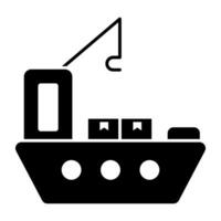 A solid design icon of cargo boat loading vector