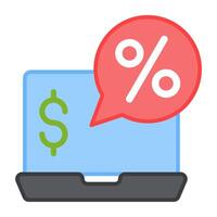 Percentage sign inside chat bubble with laptop showcasing online discount chat icon vector