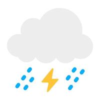 Cloud with raindrops and bolt, icon of cloud storm vector