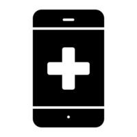 Mobile healthcare icon in glyph design vector