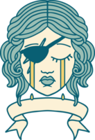 Retro Tattoo Style crying human rogue with banner png