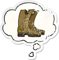 cartoon cowboy boots with thought bubble as a distressed worn sticker png