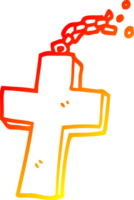 warm gradient line drawing of a cartoon crucifix on chain png