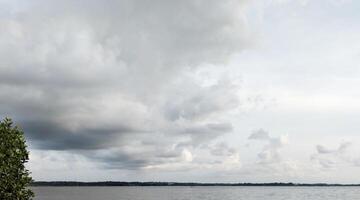 Clouds over the sea in a cloudy day. Panorama. photo