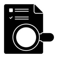 Document under magnifying glass, icon of search paper vector