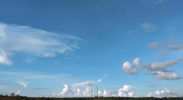 blue sky with clouds and power plant, panoramic view. photo