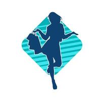 Silhouette of a slim young woman carrying shopping bags. vector