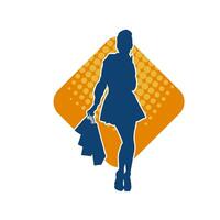 Silhouette of a slim young woman carrying shopping bags. vector