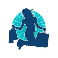 Silhouette of a slim young woman carrying shopping bags. vector