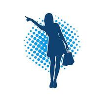 Silhouette of a slim young woman carrying shopping bags. vector