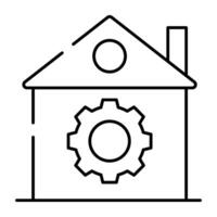 House building inside gear, linear design of home management vector