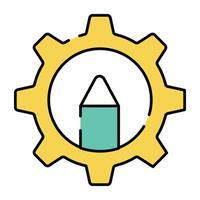 Pencil inside gear, icon of writing skill vector