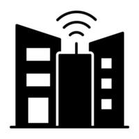 Architecture with wifi signals denoting concept of smart building vector