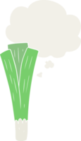 cartoon leek with thought bubble in retro style png
