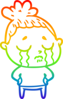 rainbow gradient line drawing of a cartoon crying woman png