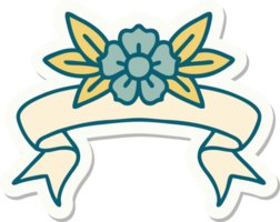 Aufkleber im Tattoo-Stil mit Banner einer Blume png
