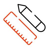 Pencil with scale, vector design of stationery tools