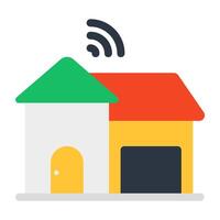 Wifi señales con edificio, icono de inteligente hogar vector