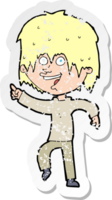 retro distressed sticker of a cartoon happy boy png