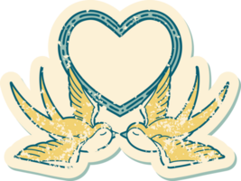 iconic distressed sticker tattoo style image of swallows and a heart png