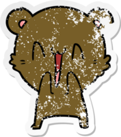 distressed sticker of a happy bear cartoon png