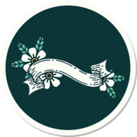 sticker of tattoo in traditional style of a banner and flowers png