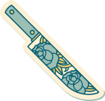 sticker of tattoo in traditional style of a dagger and flowers png