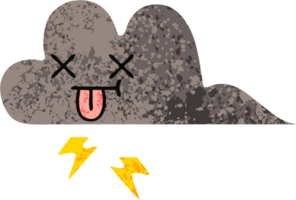retro illustration style cartoon of a storm cloud png