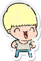 distressed sticker of a happy cartoon boy png