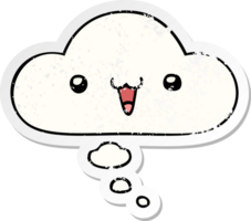 cute happy face cartoon with thought bubble as a distressed worn sticker png