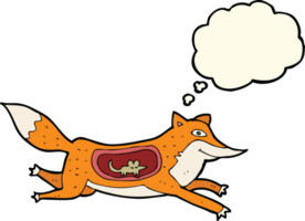 cartoon fox with mouse in belly with thought bubble png