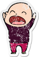 distressed sticker of a cartoon shouting bald man png