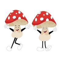 Mushroom character design different expression in vintage style, Kawaii mushroom cartoon mascot character vector illustration. Eps 10
