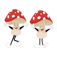 Mushroom character design different expression in vintage style, Kawaii mushroom cartoon mascot character vector illustration. Eps 10