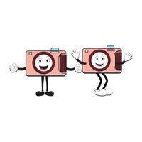 Camera Retro Mascot Character cartoon, camera mascot is smiling and with thumbs up. Vector hand drawn illustration