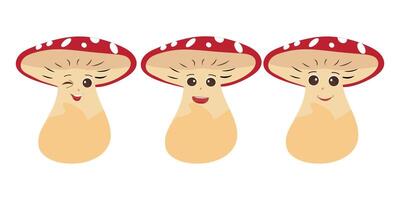 Mushroom cartoon character in various gestures, Set illustration mushroom mascot with various different expressions of cute emotion in comic style for graphic designer, vector illustration