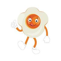 frito huevo con linda cara acostado dibujos animados ilustración. pollo huevo para desayuno. contento frito huevo personaje. Pascua de Resurrección, cocinando, alimento, emoción concepto vector