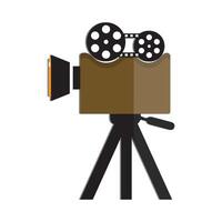 Camera tripod icon and Movie camera on a tripod. Making a movie single icon in monochrome style vector symbol stock illustration web.