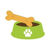 Dog Bowl With Bone Flat style icon vector illustration, black silhouette pet bowl with bone. Bowl for cat or dog for kibbles and water. Vector illustration in cute cartoon style