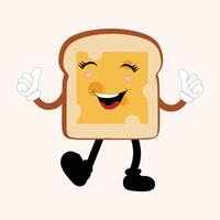 Happy Bread Slice Cartoon Mascot Character, Funny Sandwich Cartoon Vintage Bread Character Retro Style Bread Logo Vector Illustration 60s 70s Bread Retro Style