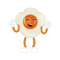 Fried egg with cute face lying cartoon illustration. Chicken egg for breakfast. Happy fried egg character. Easter, cooking, food, emotion concept vector