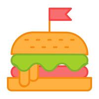 Junk food icon, flat design of burger vector