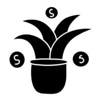 un glifo diseño icono de dinero planta vector