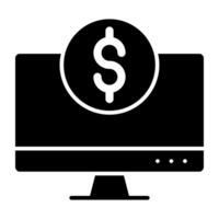 Dollar coin inside monitor, icon of online banking vector