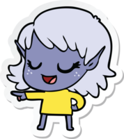 sticker of a happy cartoon elf girl pointing png