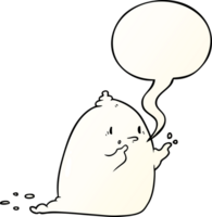 cartoon spooky ghost with speech bubble in smooth gradient style png