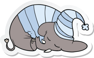 sticker of a cartoon sleeping elephant in pajamas png