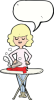 cartoon woman ironing with speech bubble png