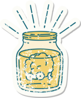 worn old sticker of a tattoo style brain in jar png