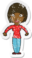 retro distressed sticker of a cartoon surprised woman png